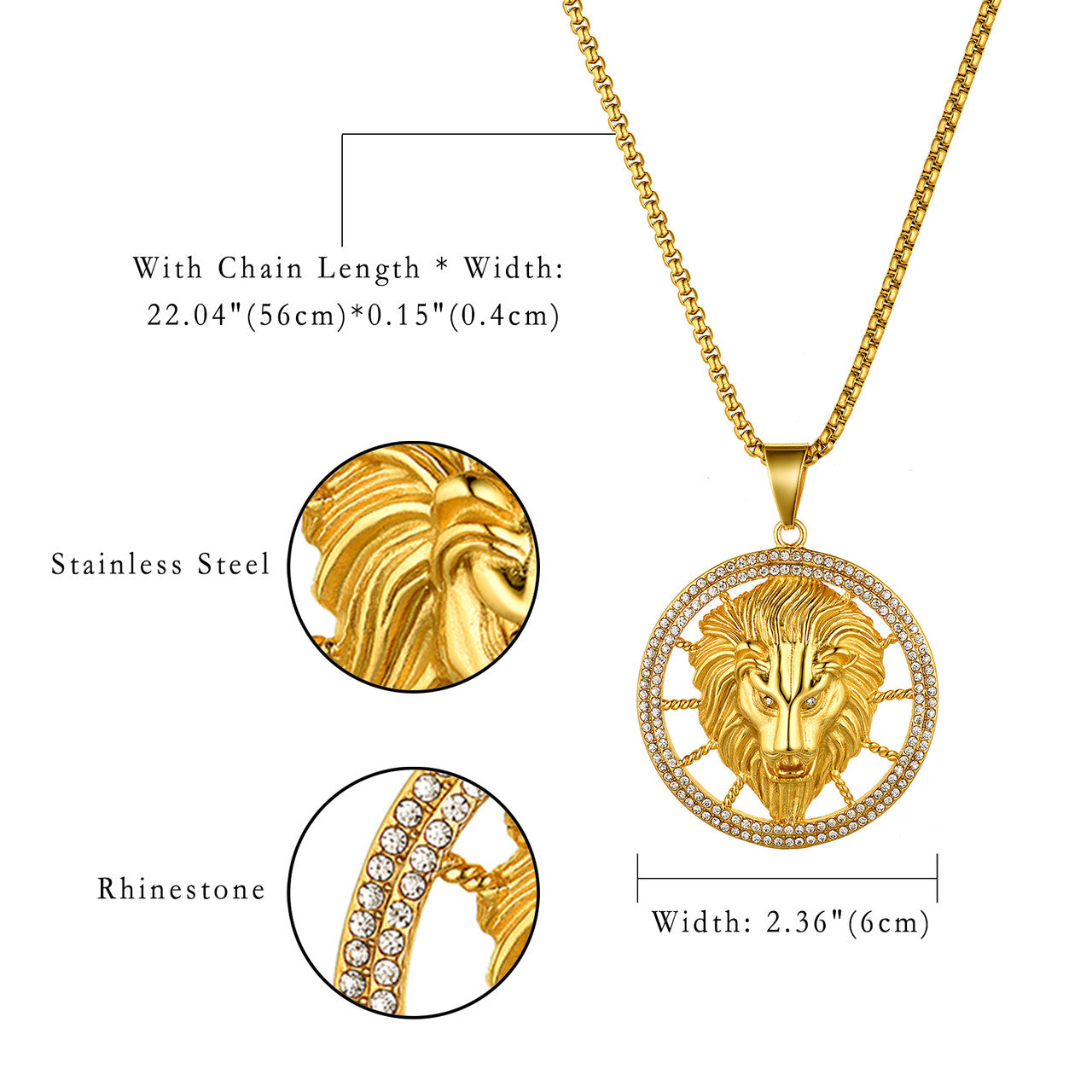 Mens Ladies 14k Gold over Stainless Steel Bling Lion Head Hip Hop Pendant