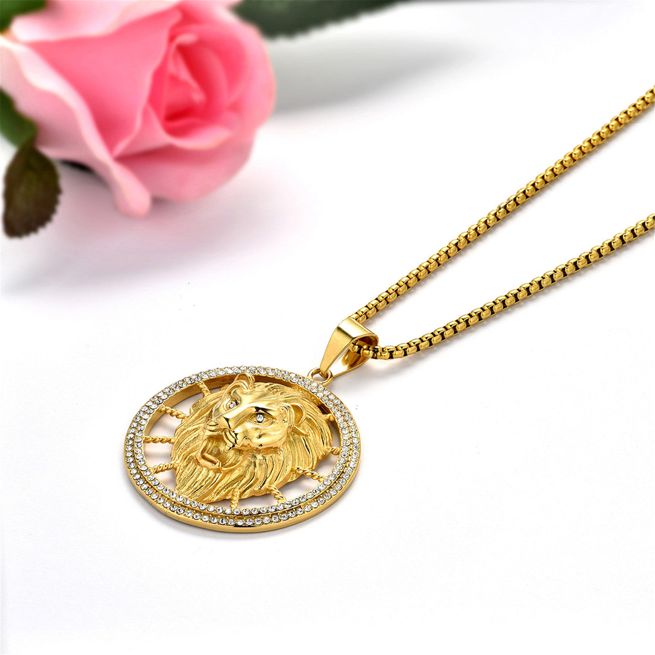Mens Ladies 14k Gold over Stainless Steel Bling Lion Head Hip Hop Pendant