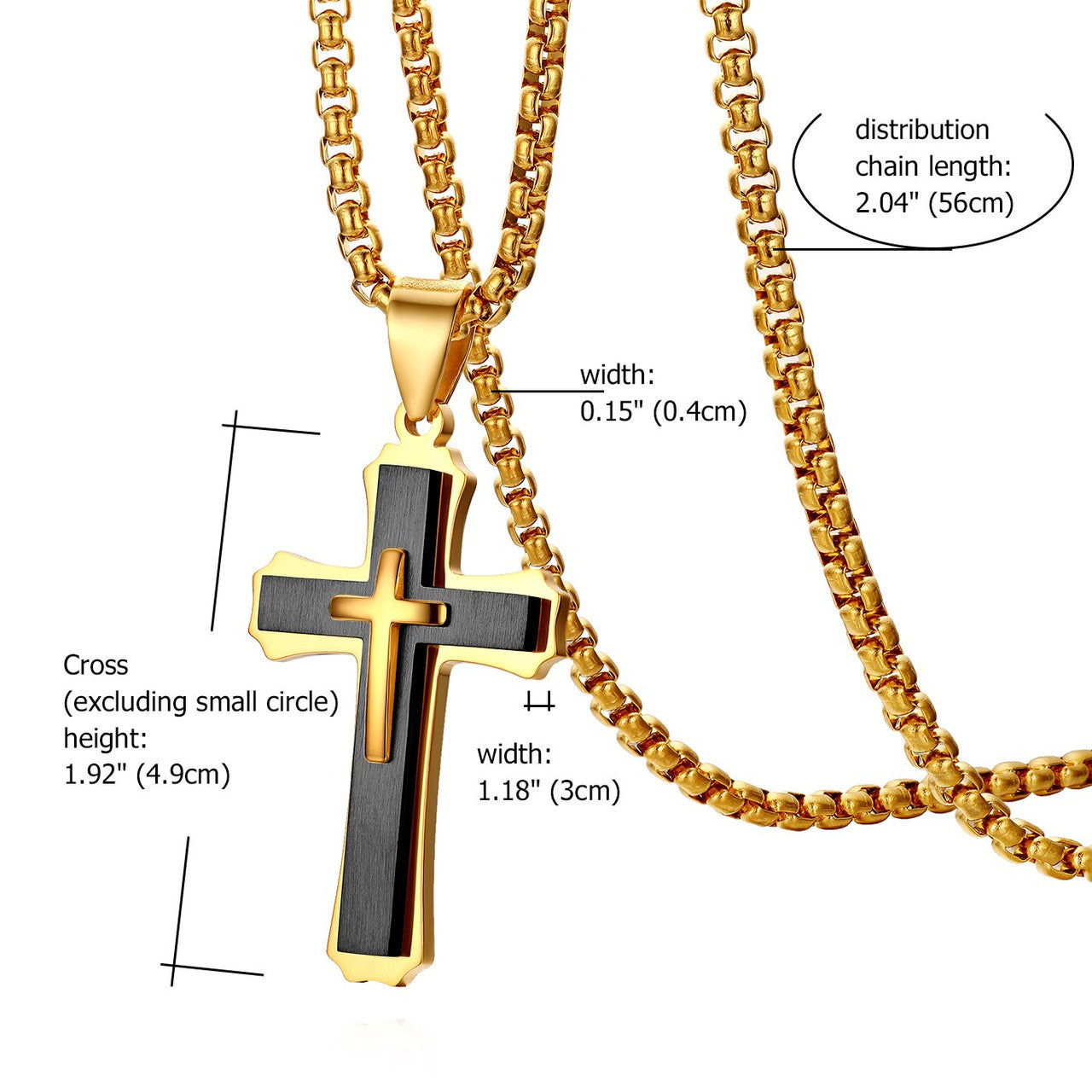 Mens Unique Gold Silver Black over Stainless Steel Crucifix Cross Bling Pendant Chain Necklace