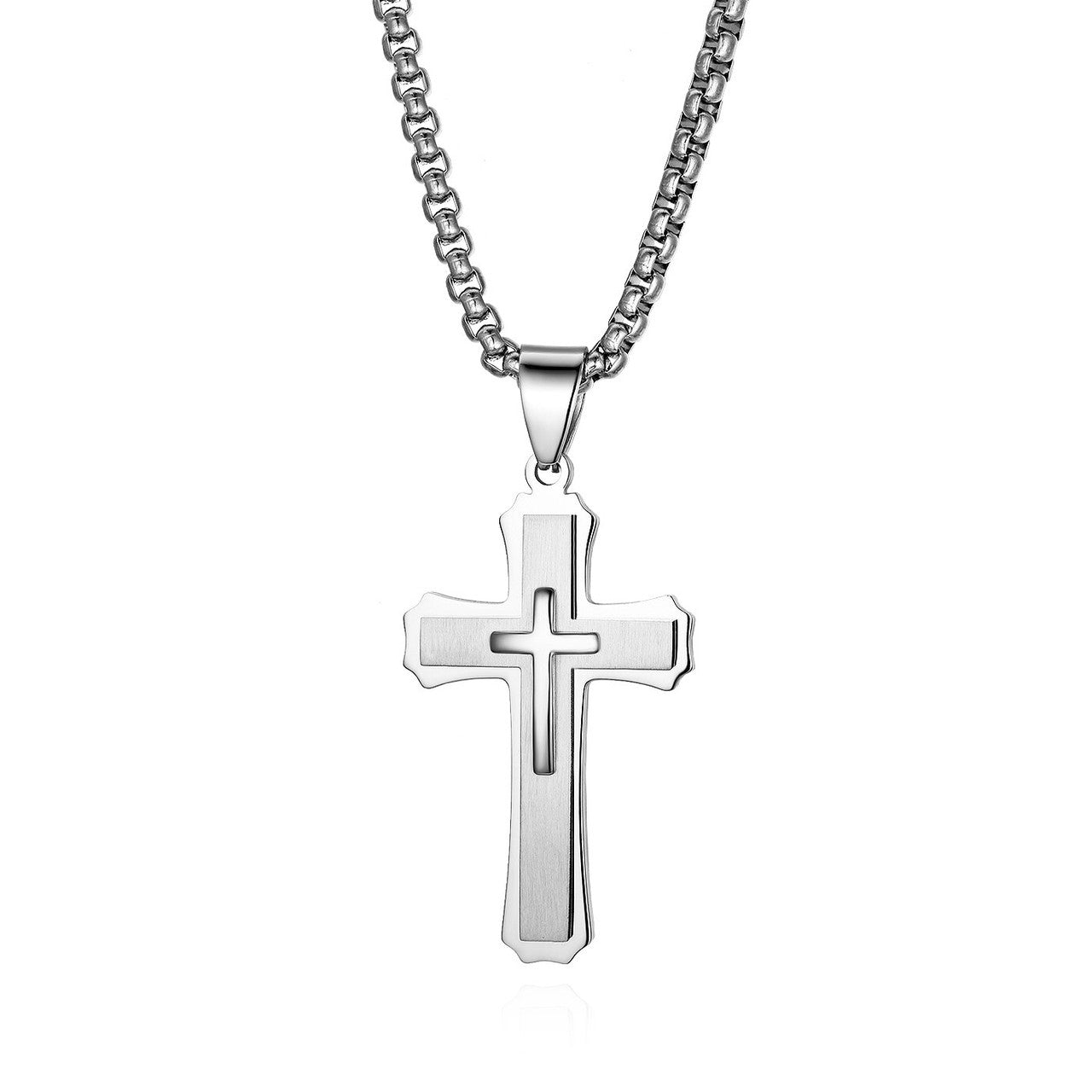 Mens Unique Gold Silver Black over Stainless Steel Crucifix Cross Bling Pendant Chain Necklace