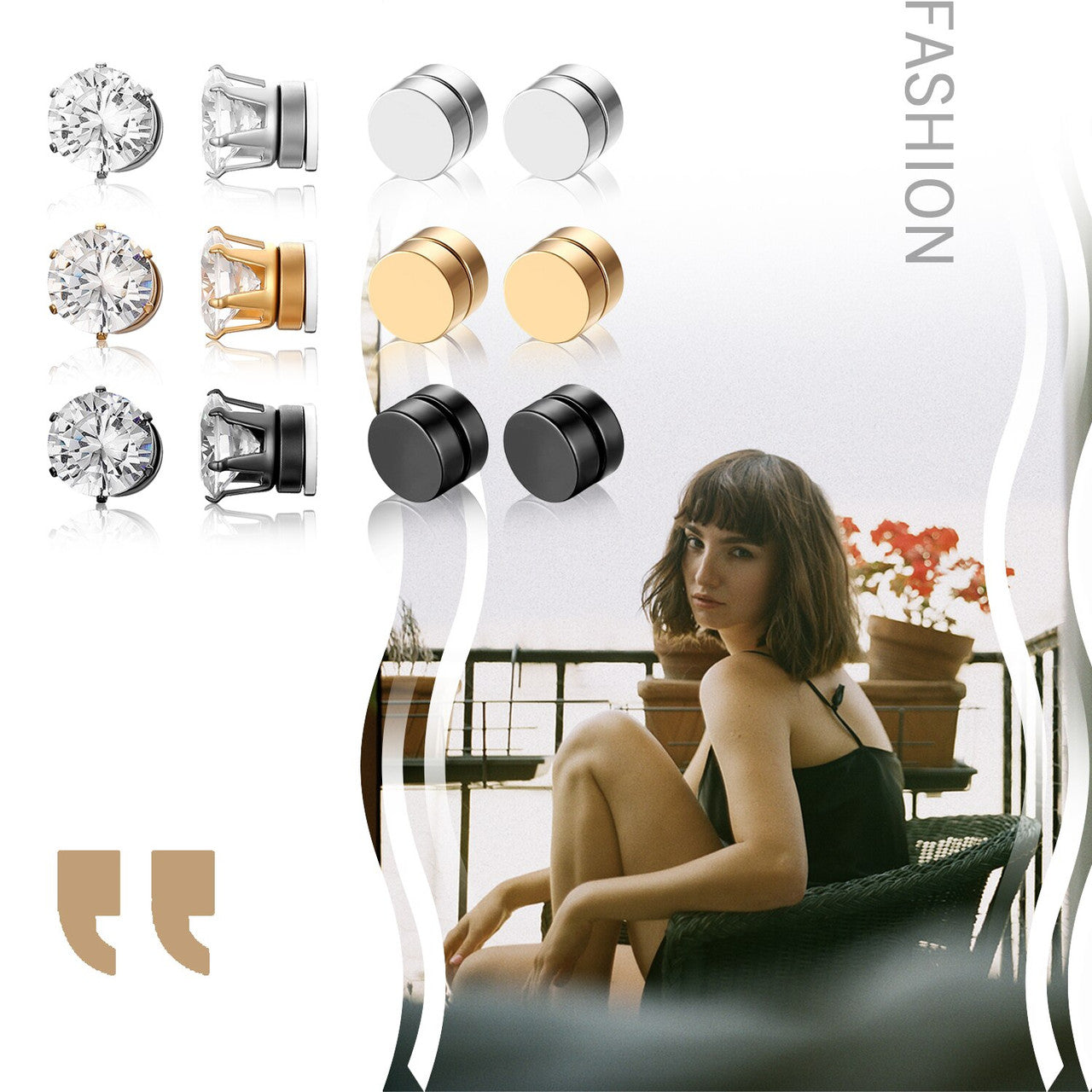 Non Piercing Magnet Magnetic Stainless Steel Bling Round Stud Earrings