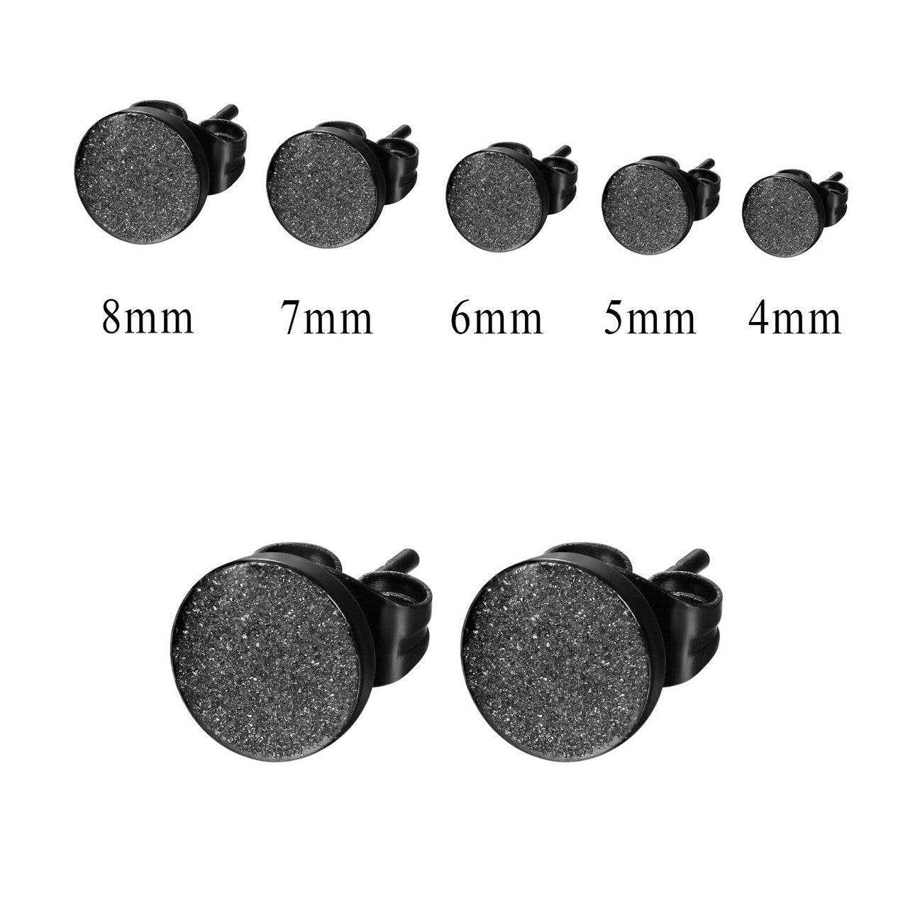 Black Matte Finish Over No Fade Stainless Steel Hip Hop Stud Earrings