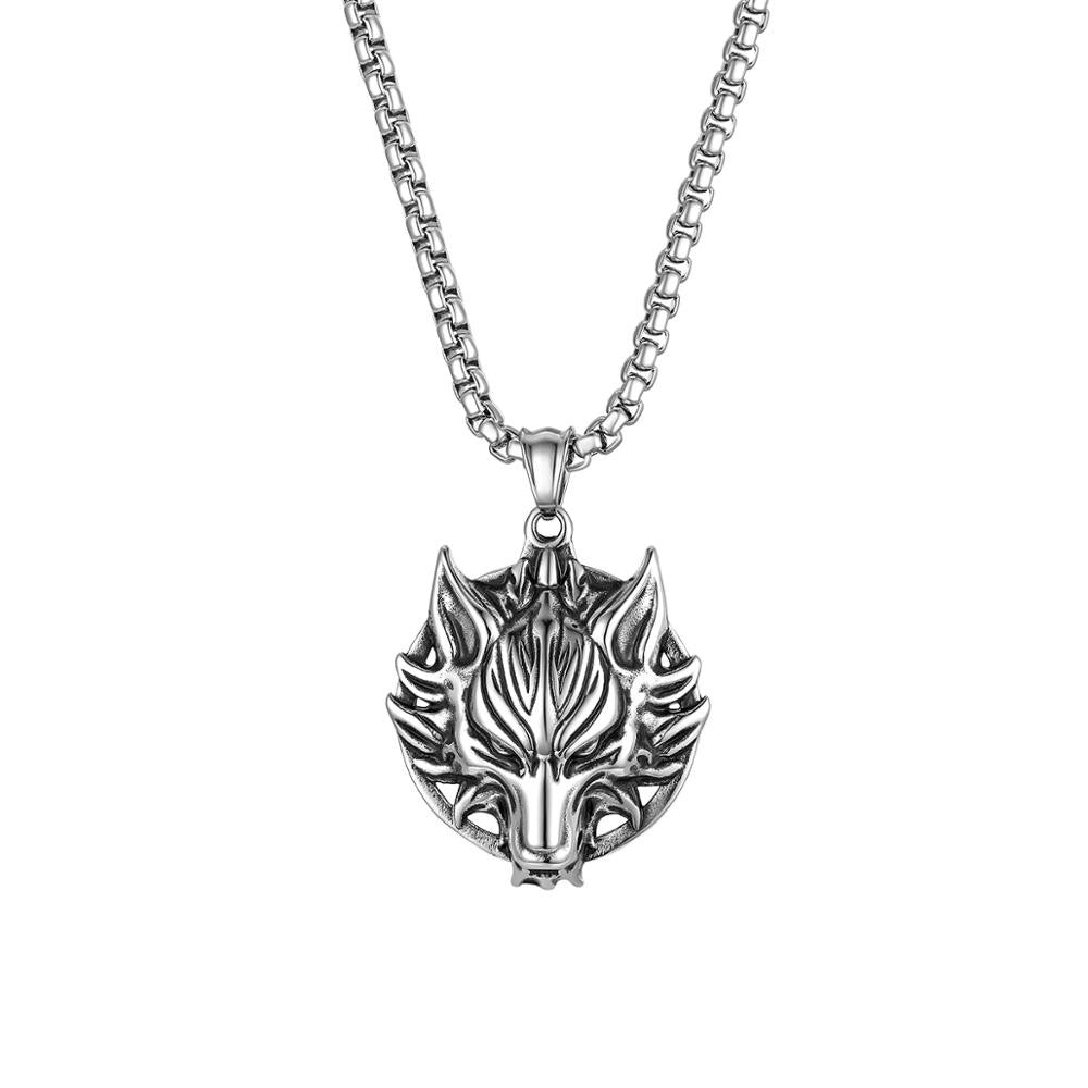 Mens No Fade Stainless Steel Big Bad Wolf Hip Hop Pendant Chain Necklace