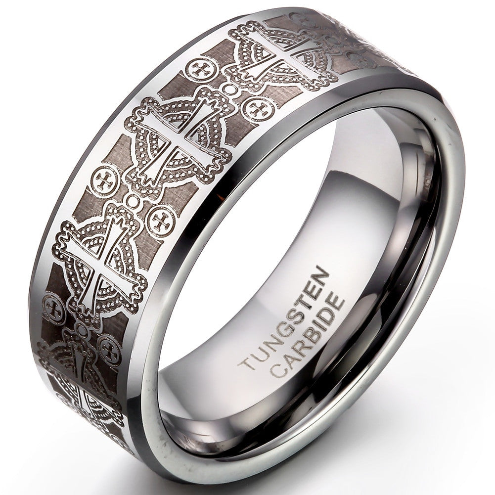 Mens Aztec Engraving Vintage Look 8mm Tungsten Stainless Steel Ring