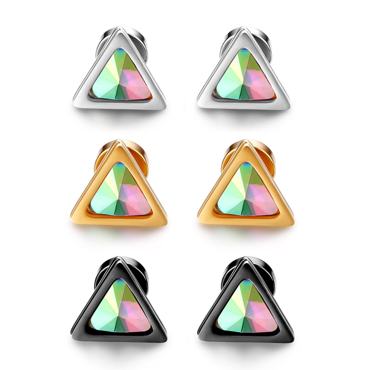 Colorful Stone Stainless Steel High Fashion Bling Street Wear Casual Earrings