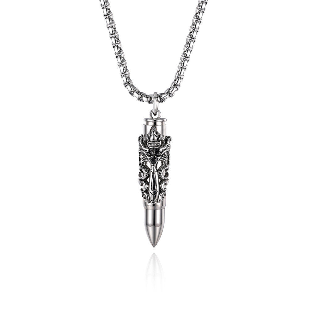 Mens No Fade Open Bullet Stainless Steel Hip Hop Pendant Chain Necklace
