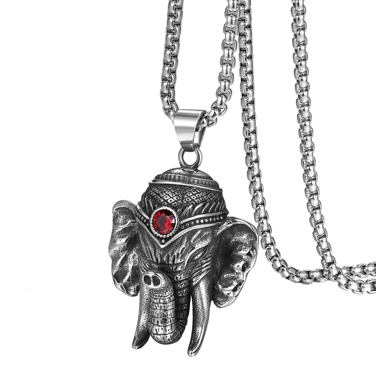 Mens Good Luck Power Wisdom Courage Elephant Crown Lion Chain Pendants
