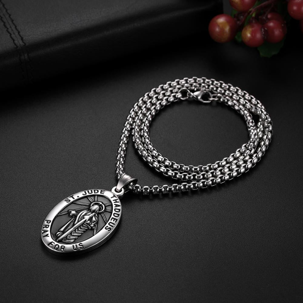 Vintage St. Jude Thaddeus No Tarnish Stainless Steel Apostle Pendant Chain Necklace