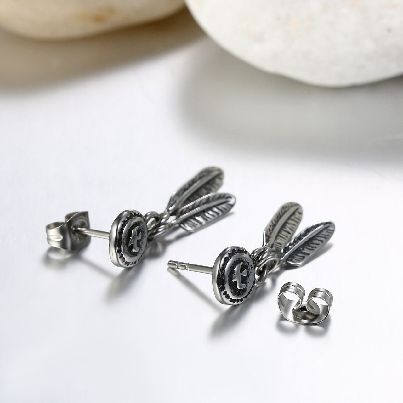 Stainless Steel Angel Wings Tribal Eagle Feather Earrings