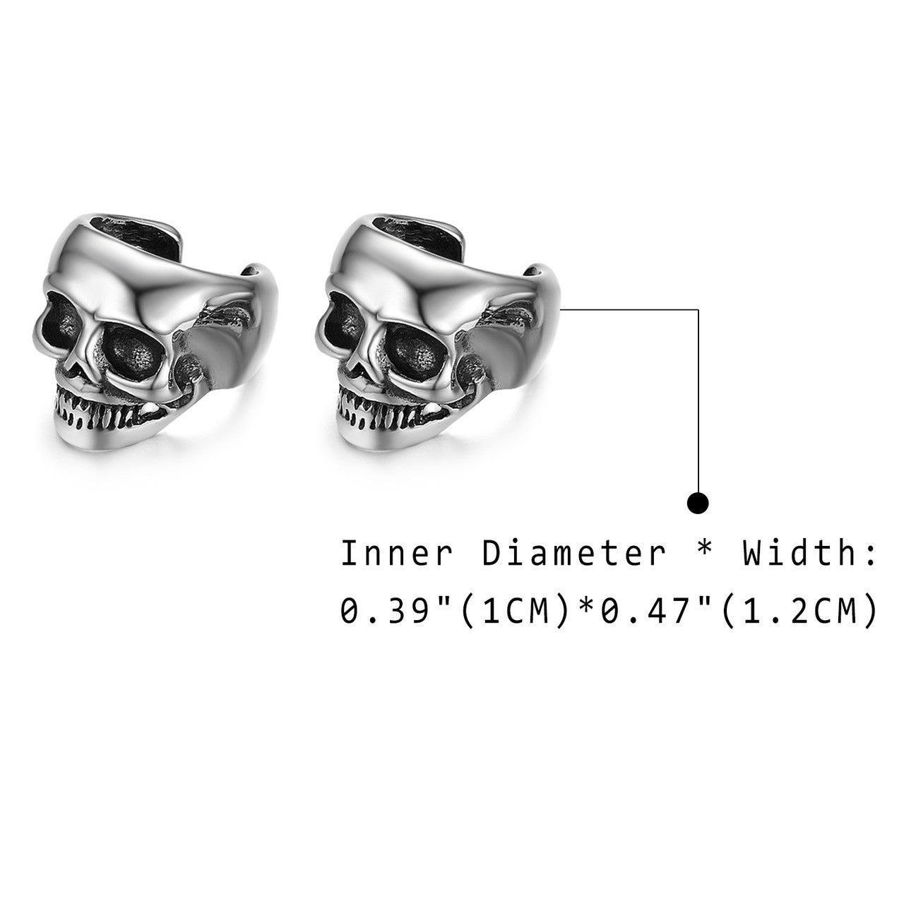 Street Wear No Fade Stainless Steel Hip Hop Clip On No Piercing Skull Earrings