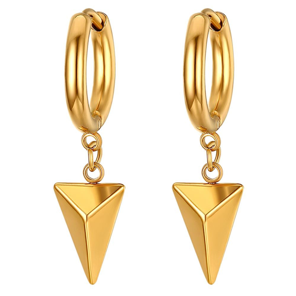 Triangle Pyramid Dangle Hoop No Tarnish No Fade Stainless Steel Gold Silver Black Earrings