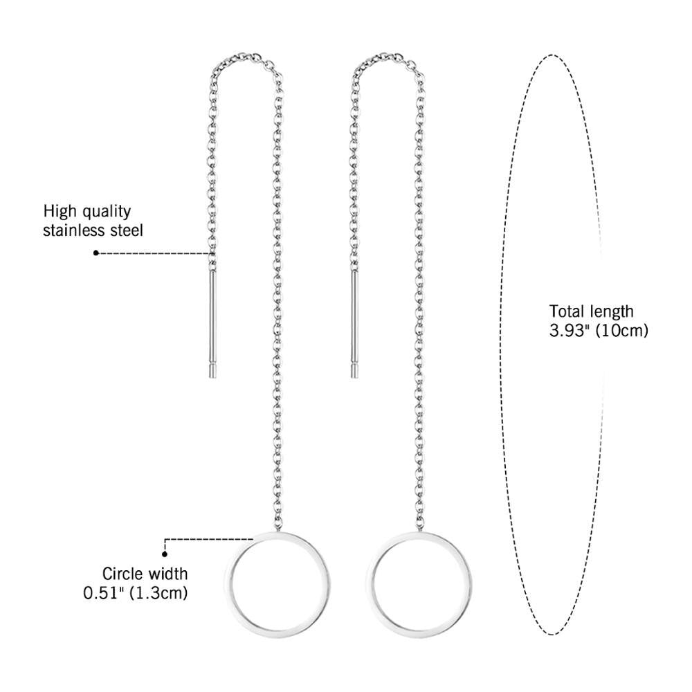 Womens Unique Design Long Fringed Dangling Stainless Star Circle Earrings