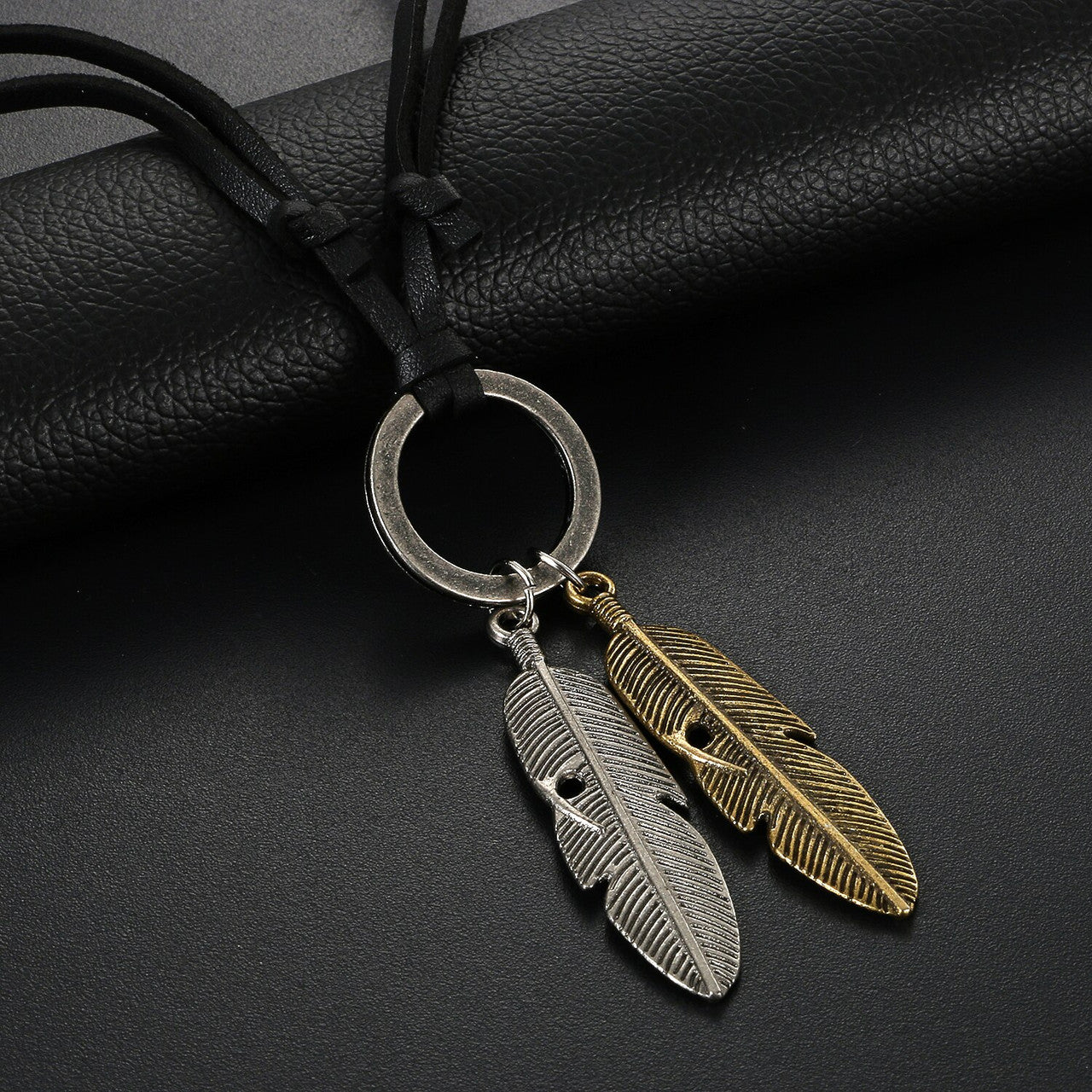 Antique Look Bronze Angel Tribal Feather Stainless Steel Leather Cord Chain Necklace