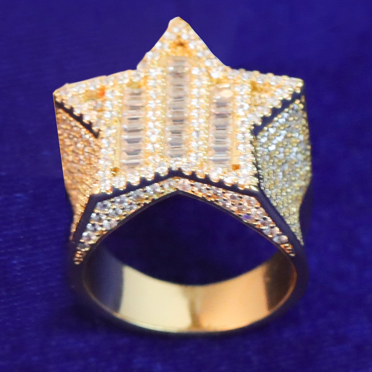 Mens True Baguette 24k Gold Iced Hip Hop Super Star Rings