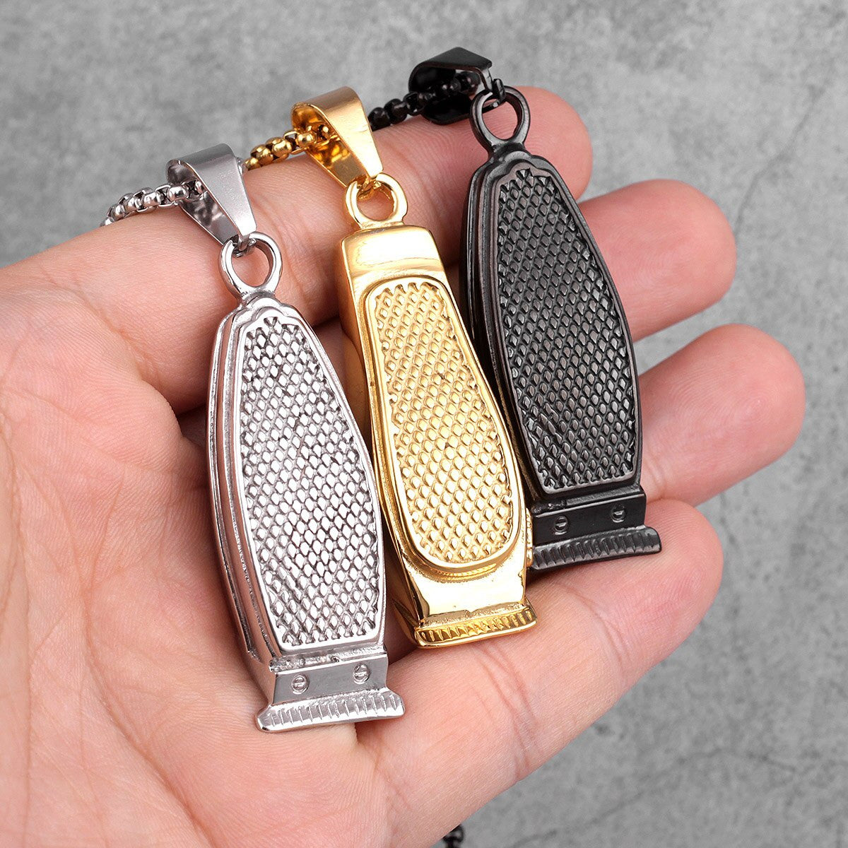 14k Gold Black Silver over No Fade Stainless Steel Barber Clippers Shaver Pendant Chains