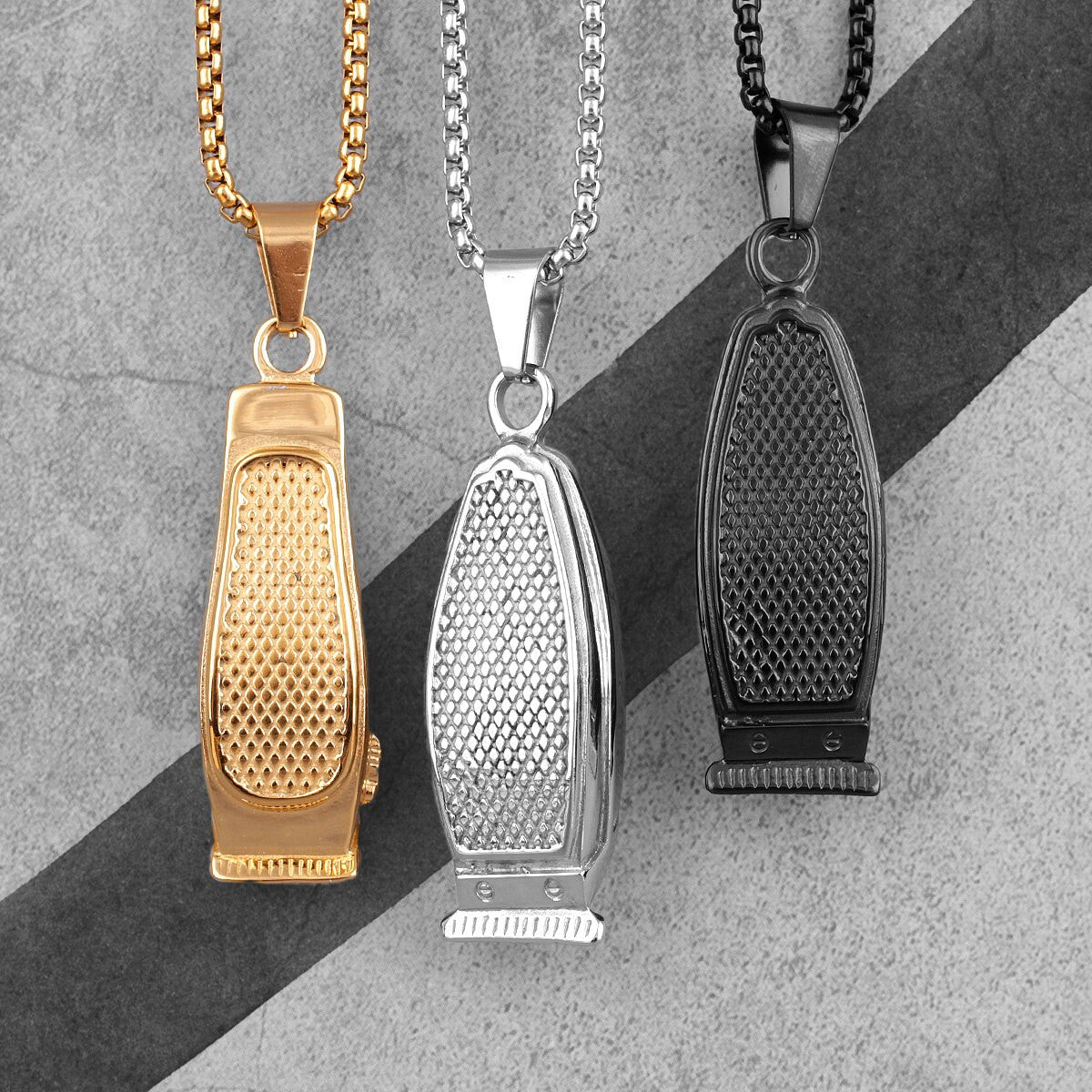 14k Gold Black Silver over No Fade Stainless Steel Barber Clippers Shaver Pendant Chains