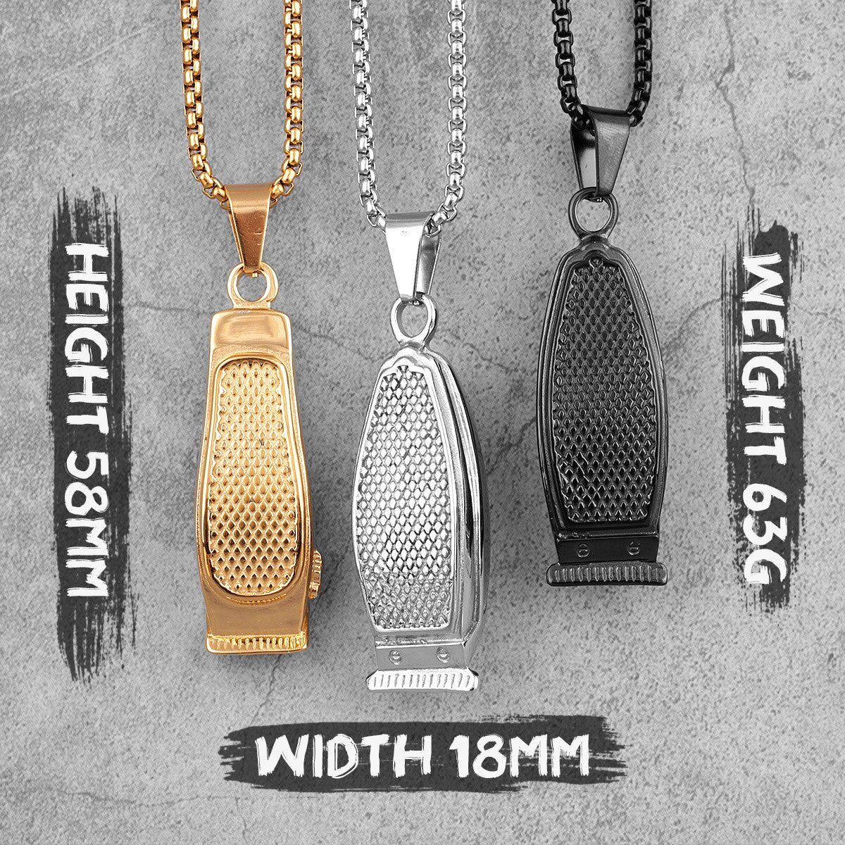 14k Gold Black Silver over No Fade Stainless Steel Barber Clippers Shaver Pendant Chains