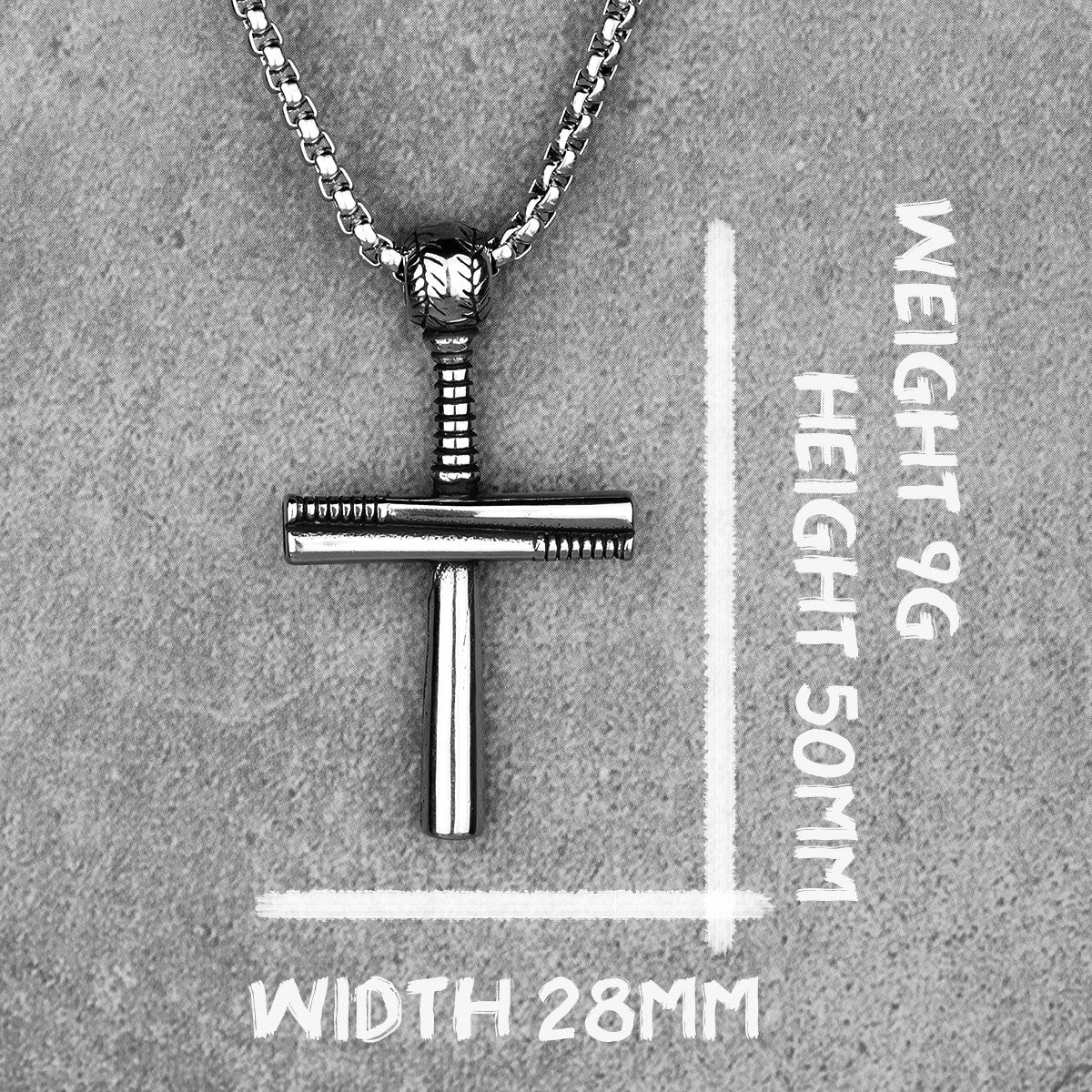 Mens No Fade Silver Stainless Steel Baseball Bat Cross Pendant Chain Necklace