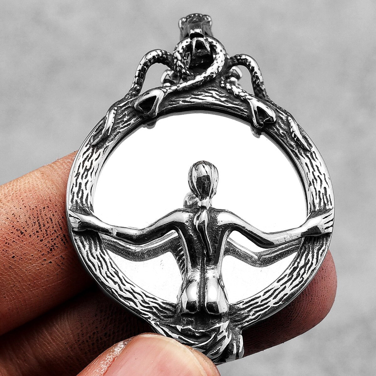 Evil Beauty Of Vanity Magic Mirror Silver No Fade Stainless Steel Pendant Chain Necklace