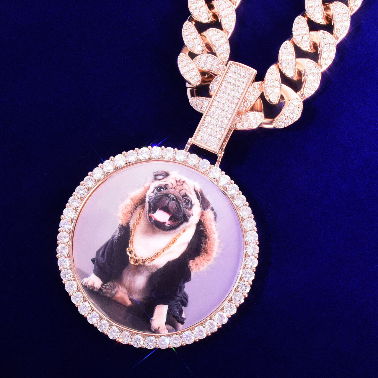 2021 Flooded Ice Big Button Photo Picture Photo Medallion Hip Hop Pendant Chain Necklace