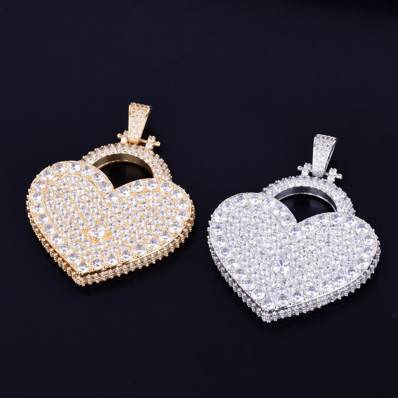 Micro Pave 5A Simulate Diamond Big Heart 14k Gold Silver Iced Blinged Out Pendant
