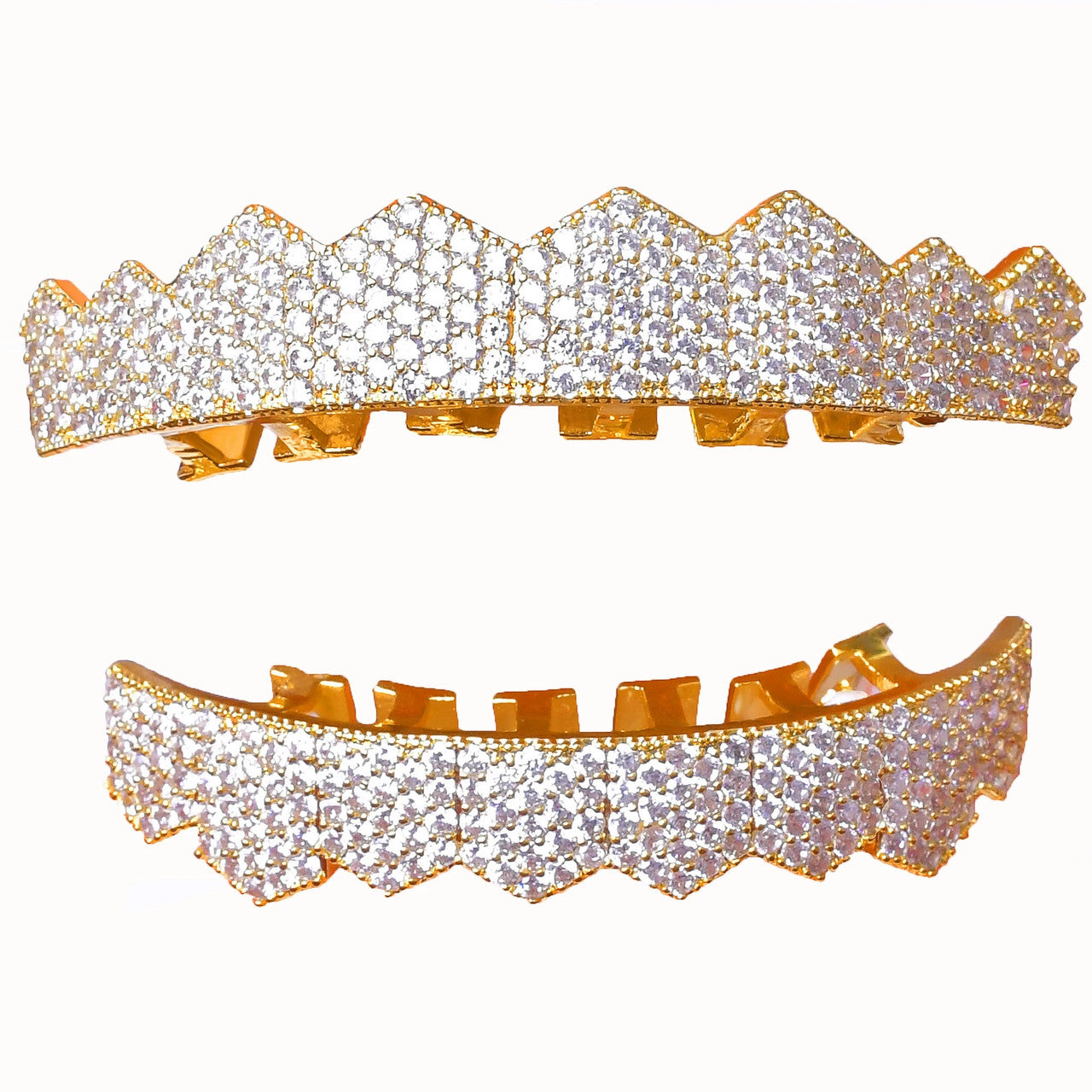 Custom Fit AAA Micro Pave 14k Gold 925 Silver Hip Hop Teeth Grillz Set Top & Bottom Teeth Grills