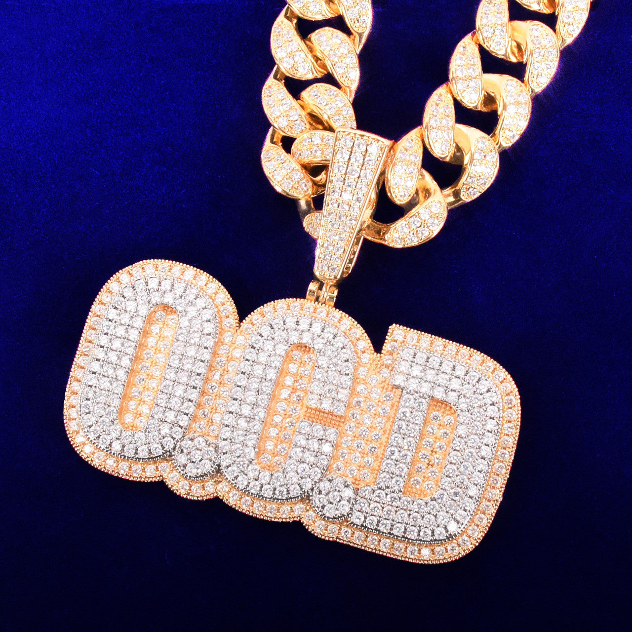 Stone Studded | Custom Flooded Ice 2 Layer 18k Gold Nameplate Hip Hop Pendant