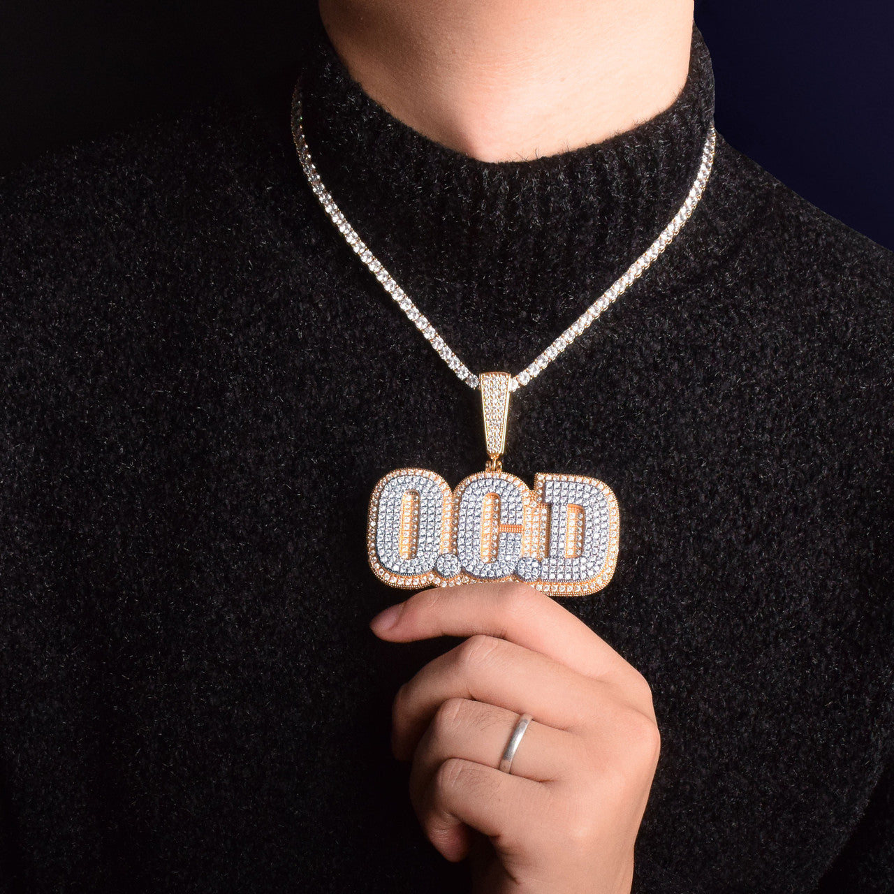 Stone Studded | Custom Flooded Ice 2 Layer 18k Gold Nameplate Hip Hop Pendant