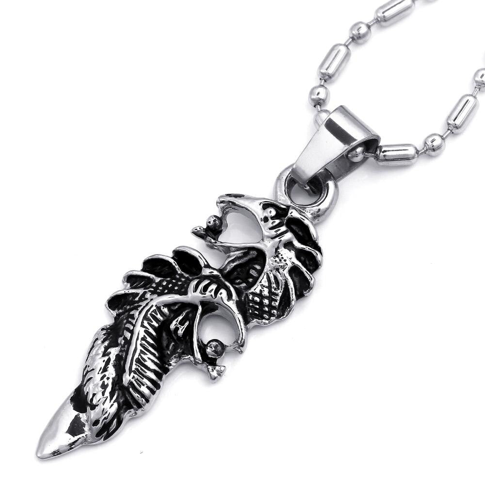 Mens No Fade Stainless Steel Double Dragon Bling Pendant Chain Necklace