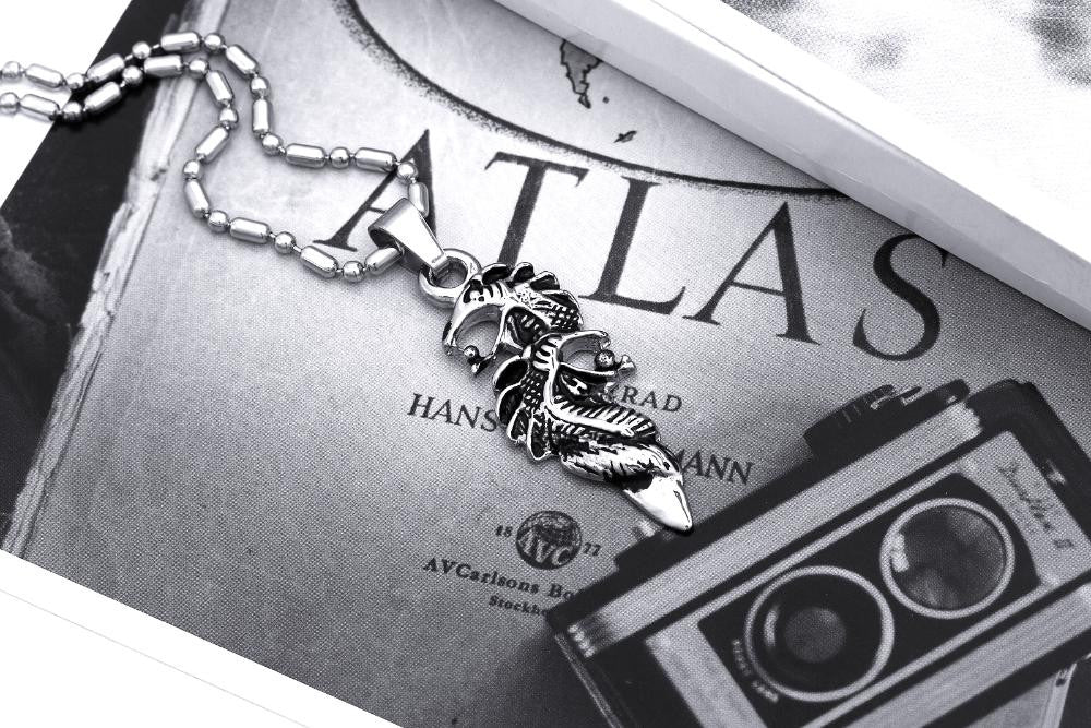 Mens No Fade Stainless Steel Double Dragon Bling Pendant Chain Necklace