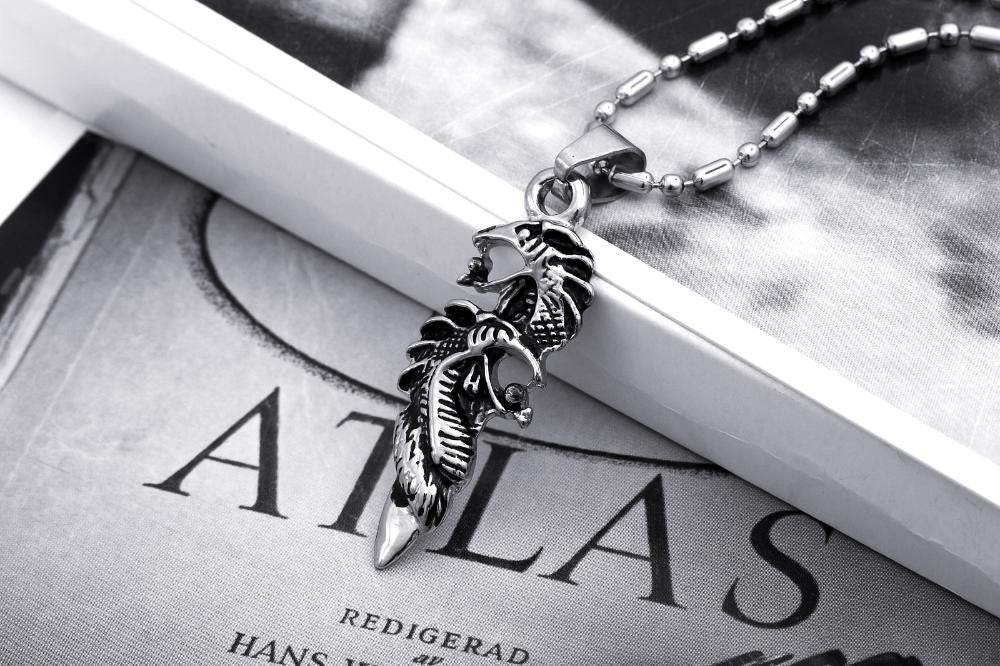 Mens No Fade Stainless Steel Double Dragon Bling Pendant Chain Necklace