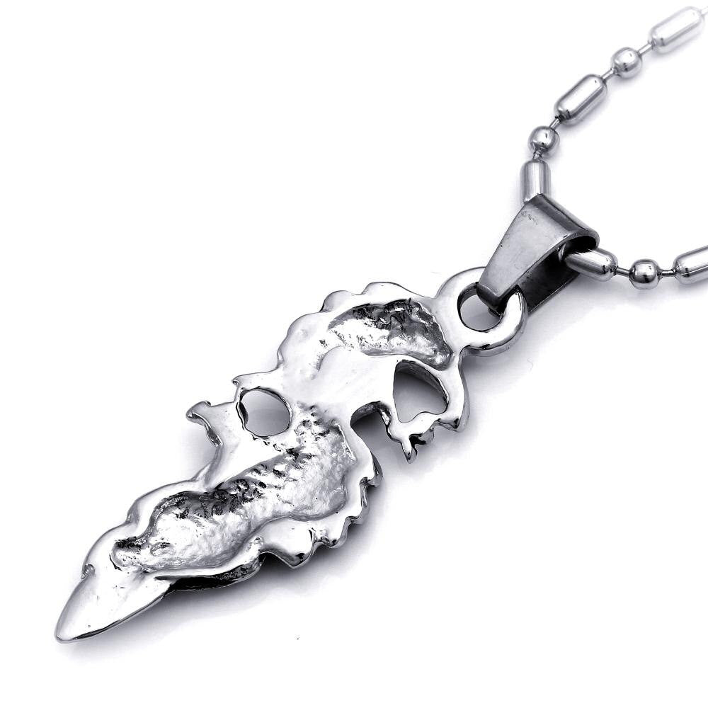 Mens No Fade Stainless Steel Double Dragon Bling Pendant Chain Necklace