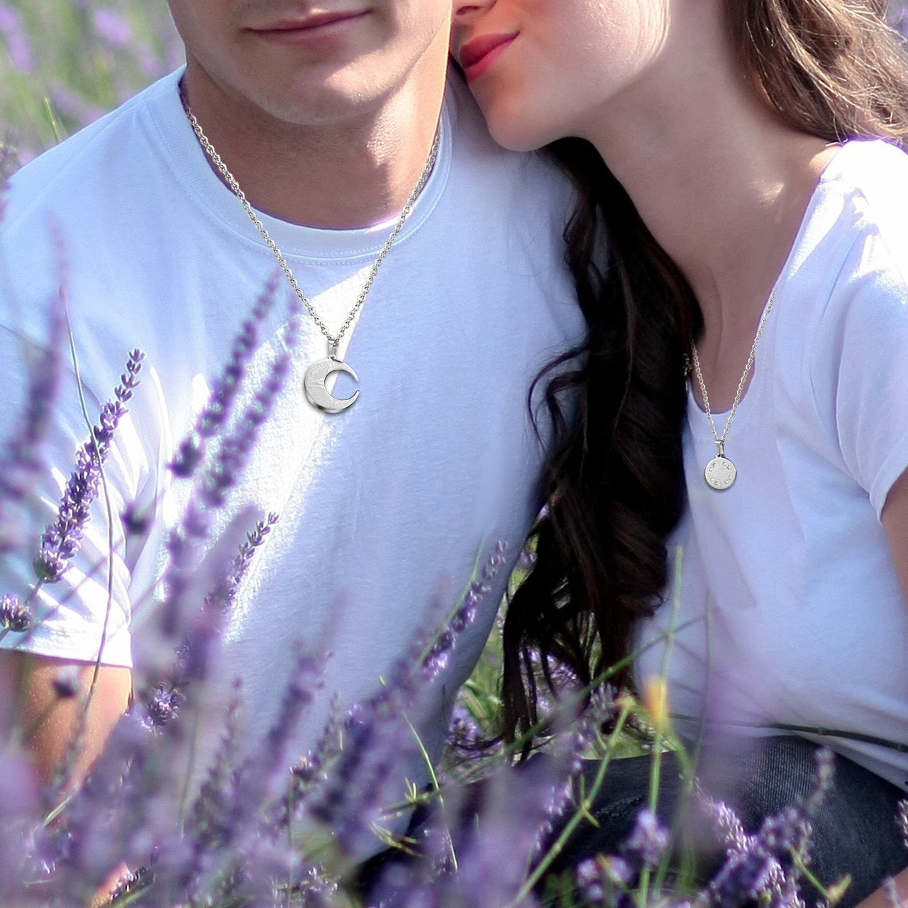 Couples Lovers No Fade Stainless Steel Eternal Love Compass Bling Bling Pendant Chain Necklace