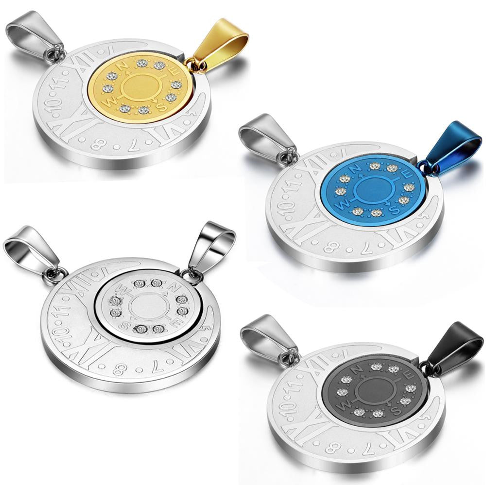 Couples Lovers No Fade Stainless Steel Eternal Love Compass Bling Bling Pendant Chain Necklace