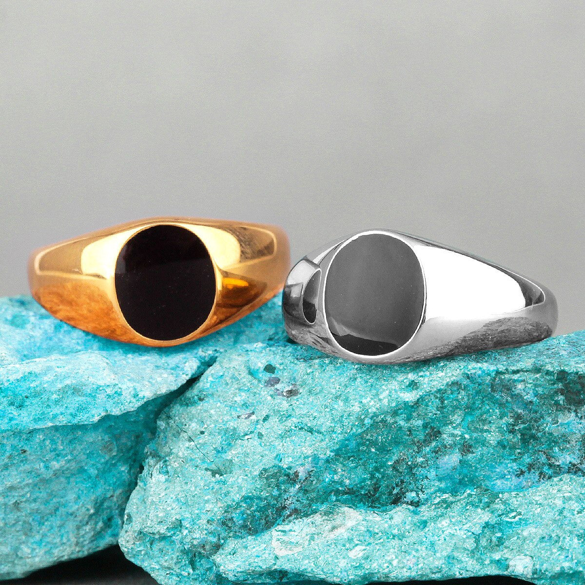 Mens Simple Classic 14k Gold Stainless Steel Pinky Style Luxury Rings