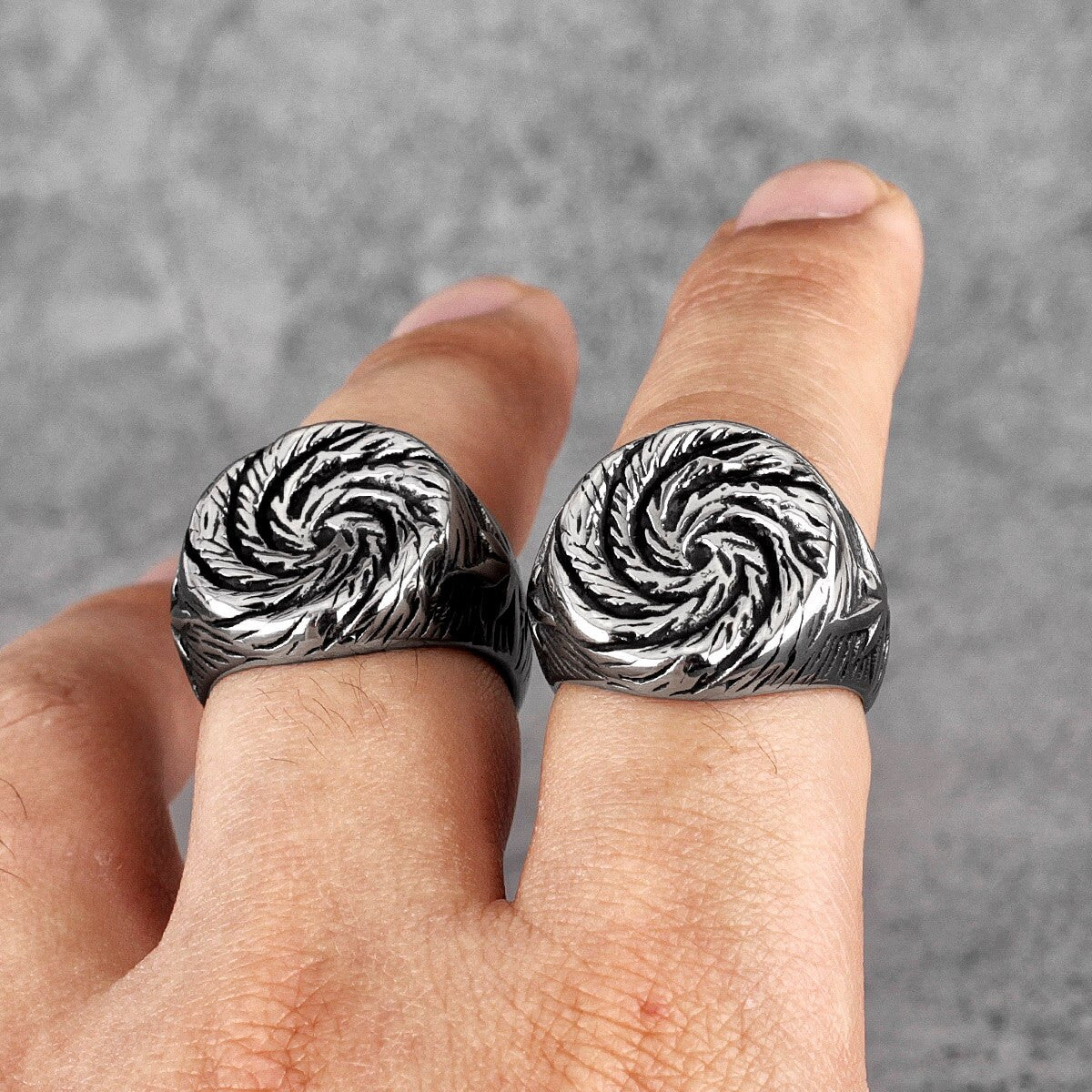 Black Hole Swirl No Fade Stainless Steel Unique Personality Rings