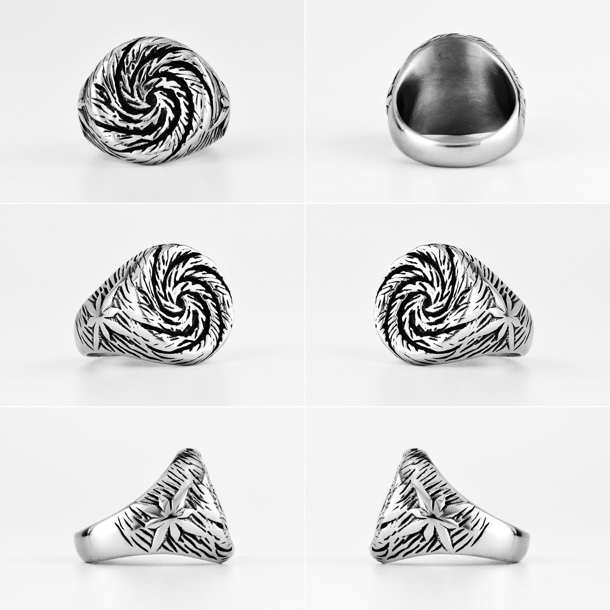 Black Hole Swirl No Fade Stainless Steel Unique Personality Rings