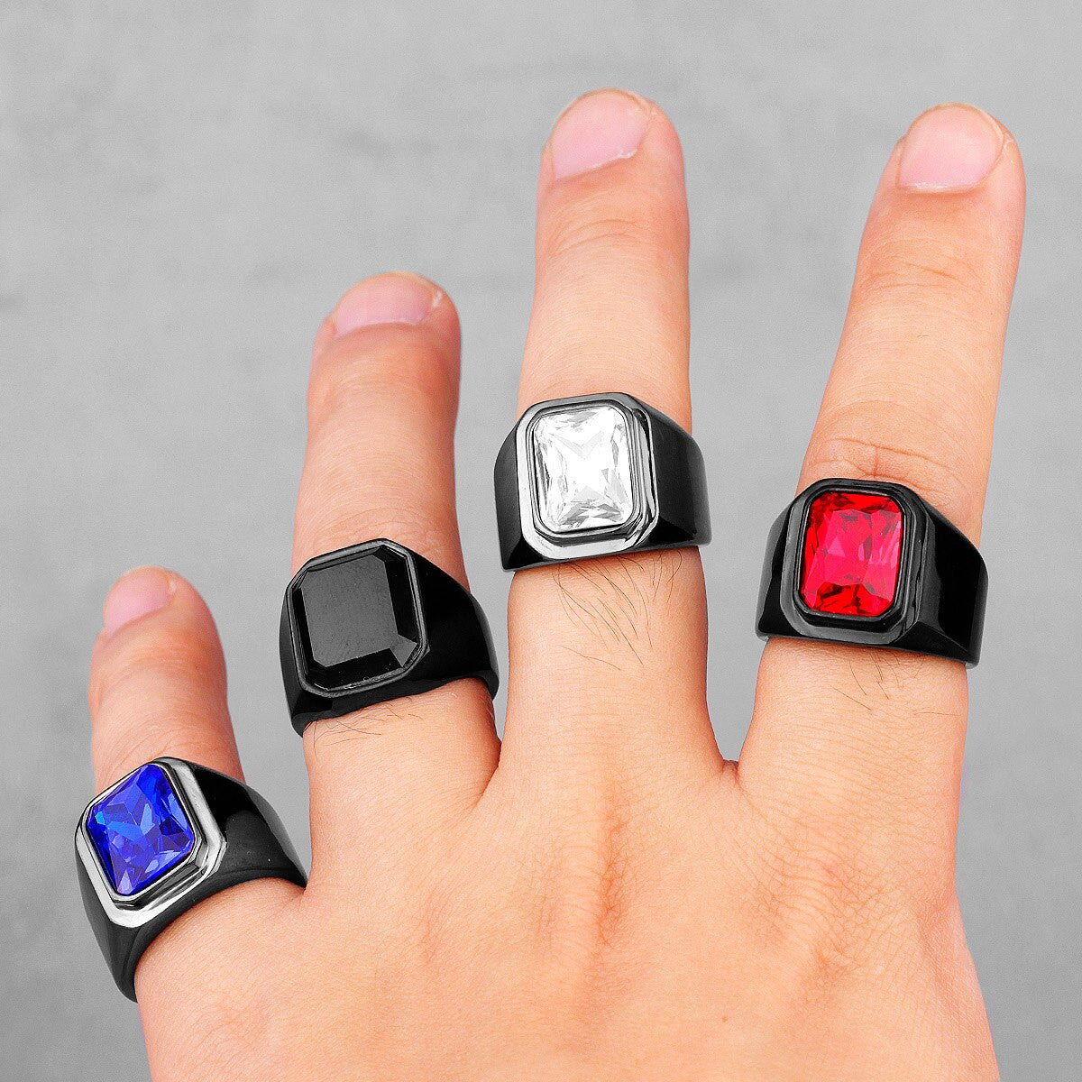 Mens Black No Fade Stainless Steel Simulate Diamond Classic Luxury Rings