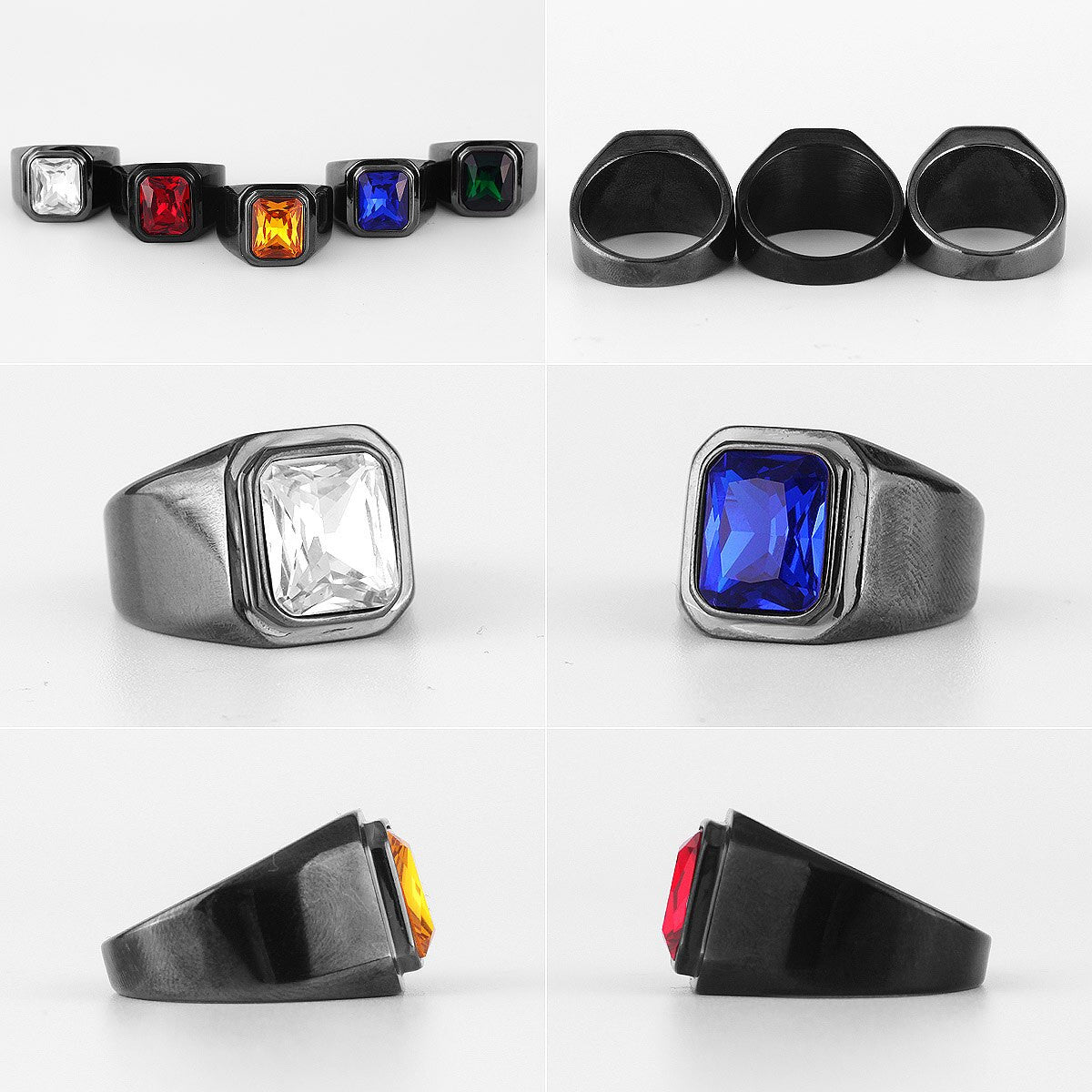 Mens Black No Fade Stainless Steel Simulate Diamond Classic Luxury Rings