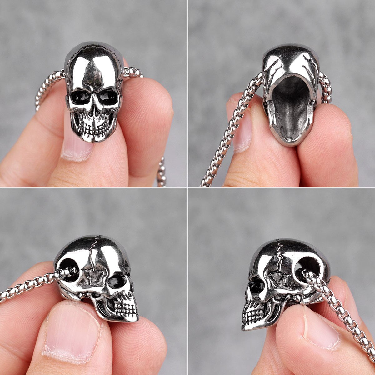 14k Gold Black Hematite over Solid No Fade Stainless Steel Skull Street Wear Pendant