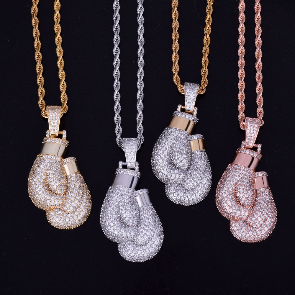 Golden Knockout | Rose Silver Gold Boxing Gloves Iced Pendant