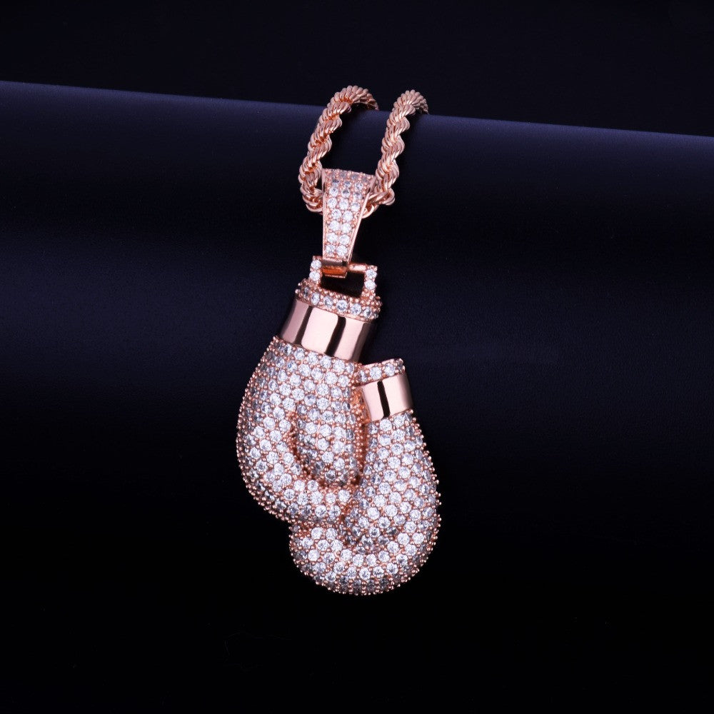 Golden Knockout | Rose Silver Gold Boxing Gloves Iced Pendant