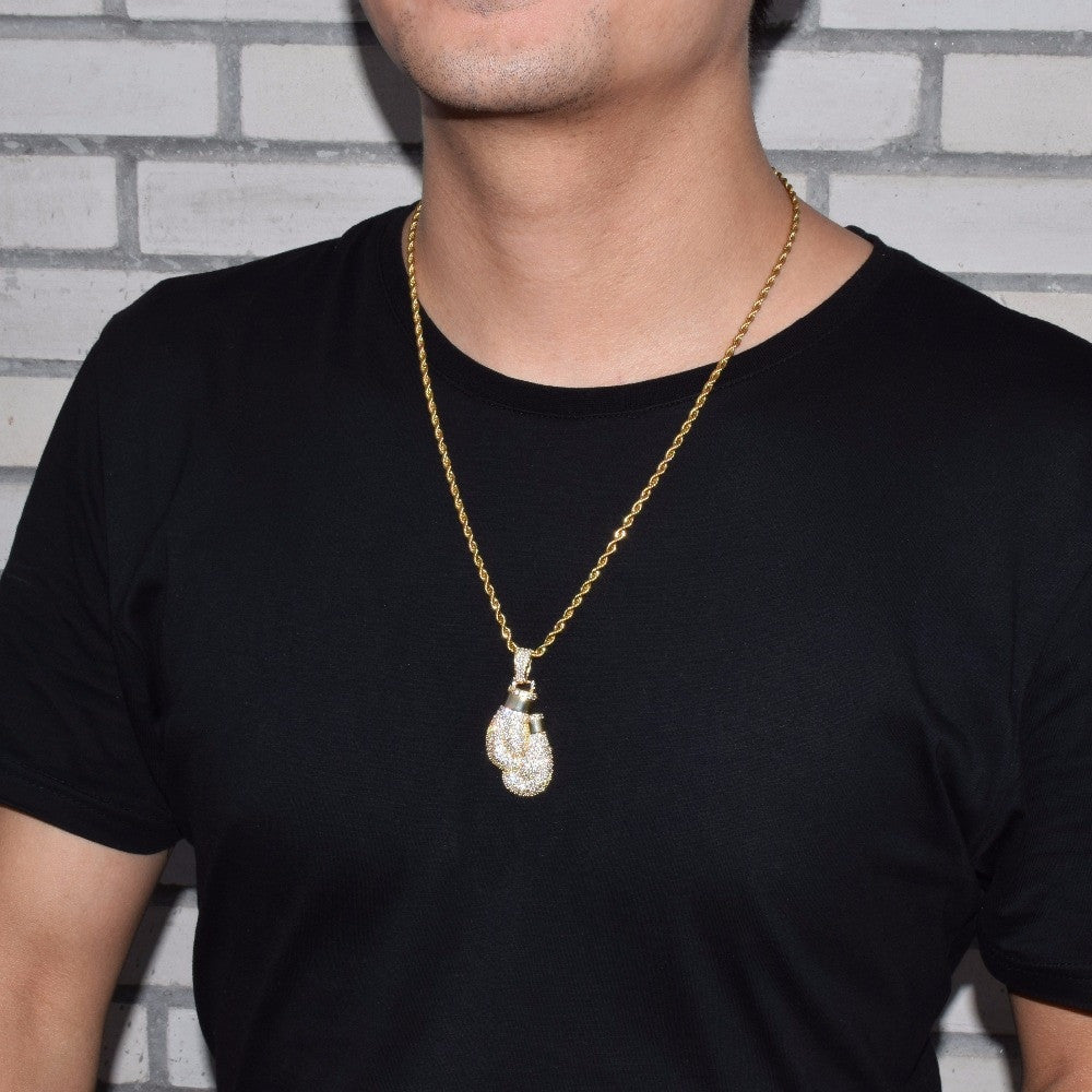 Golden Knockout | Rose Silver Gold Boxing Gloves Iced Pendant