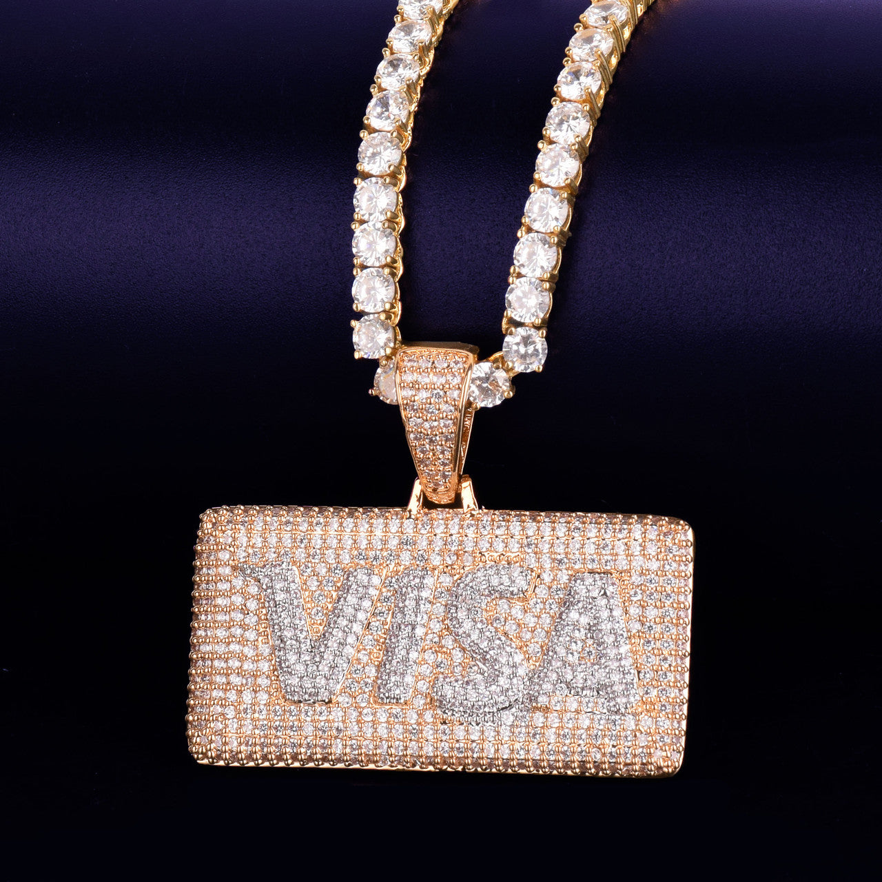 True Micro Pave Real 18k Gold Silver Credit Card Flooded Ice Hip Hop Pendant Chain Necklace