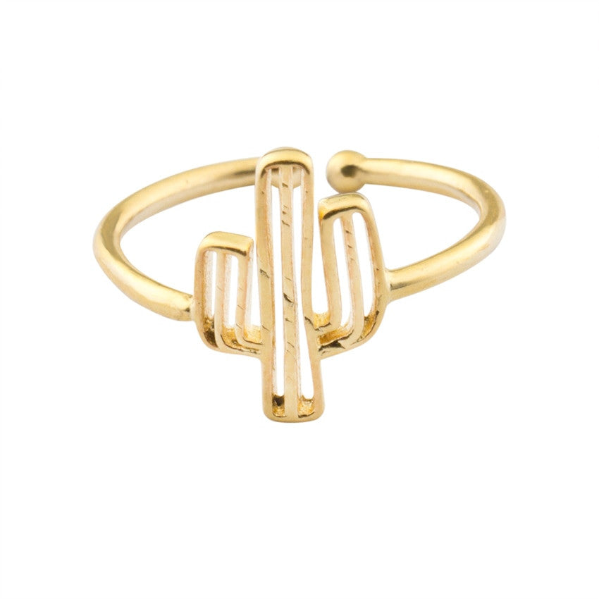 Ladies Adjustable 14k Gold 925 Silver Bohemia Cactus Ring