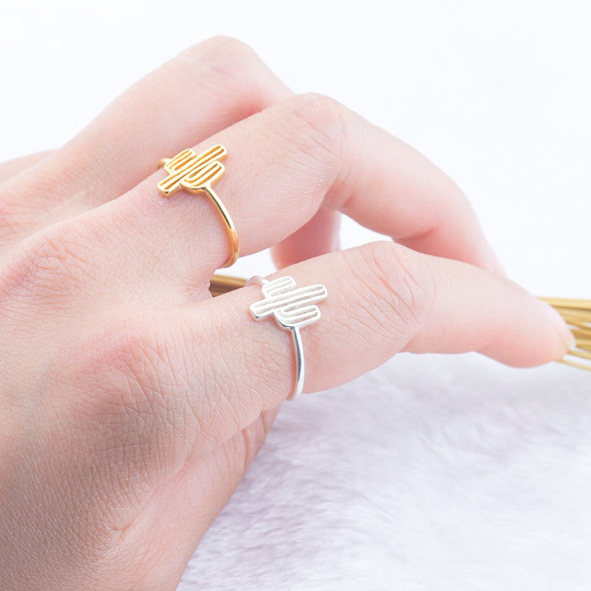 Ladies Adjustable 14k Gold 925 Silver Bohemia Cactus Ring