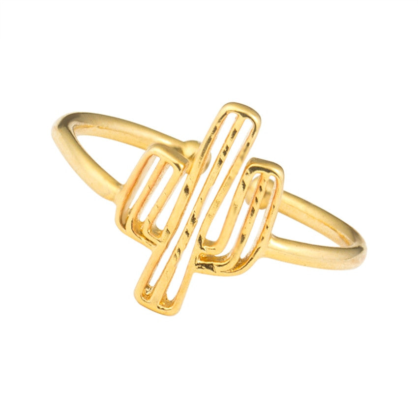 Ladies Adjustable 14k Gold 925 Silver Bohemia Cactus Ring