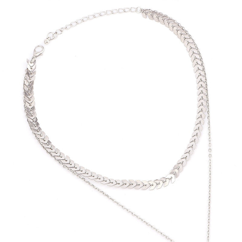 Ladies Boho Fatima Palm Peace Symbol Arrow Round Silver Clavicle Necklace