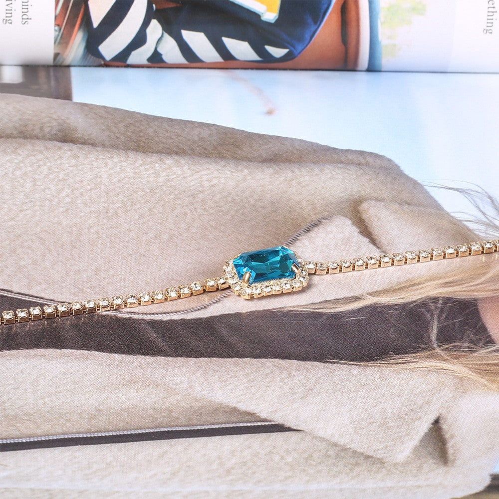 Ladies Exquisite Sexy Boho Square Crystal Gold Clavicle Choker Chain Necklace