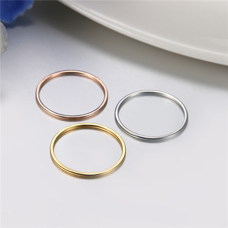 Ladies 1mm Thin Stainless Steel Rose Silver Gold 3 Piece Rings
